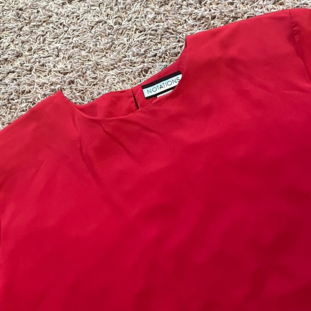 Notations Red Short‎ Sleeve Blouse Round Neck Keyhole Back Top XL